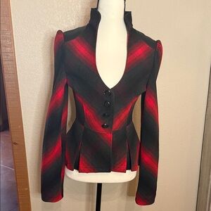 Guess by Marciano Red and Black Plaid Blazer